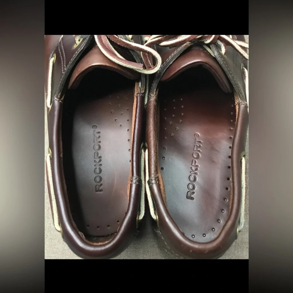 Excellent Rockport Men's Boat Shoes Brown Leather 2-Eye Deck Shoes Size 10M